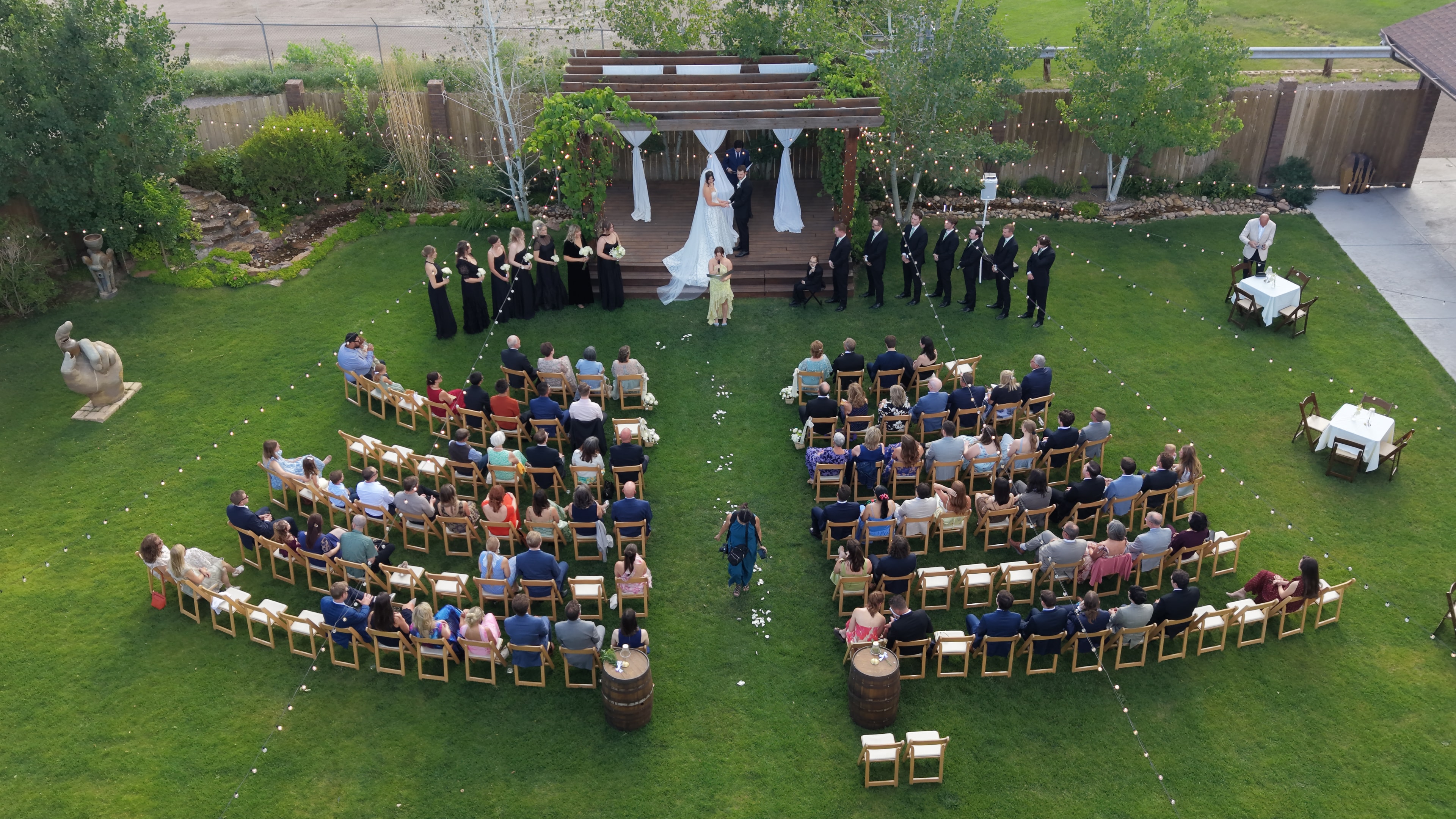Outdoor wedding ceremony backyard garden setting