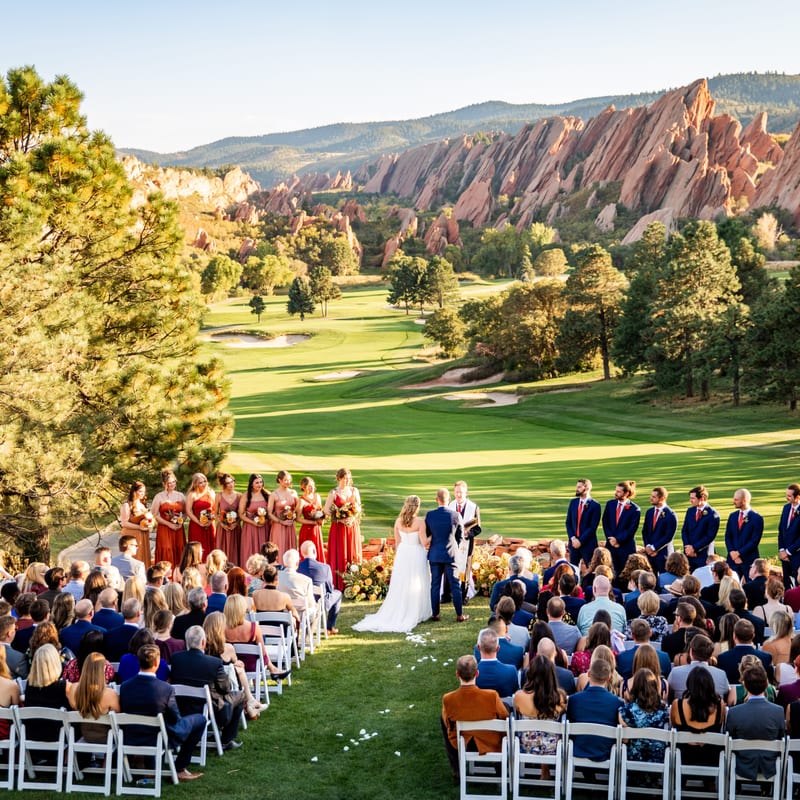 Outdoor wedding ceremony mountain landscape