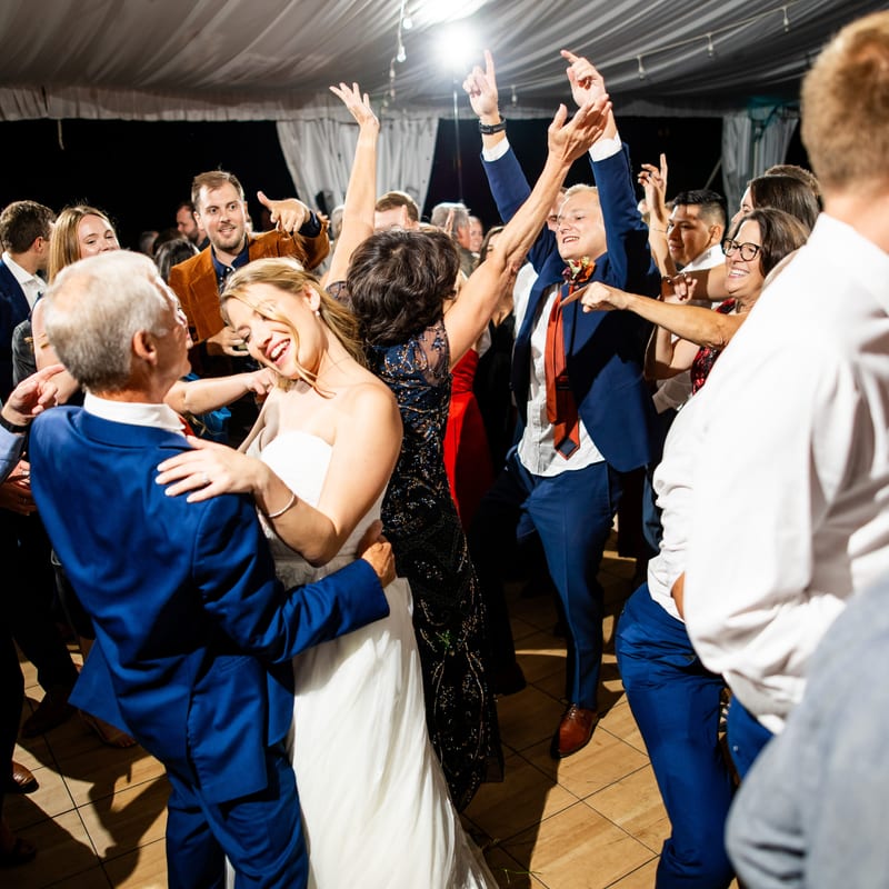 Wedding reception guests dancing celebration